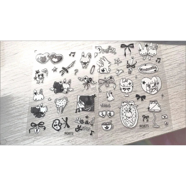 2Pc Cute Black White Rabbit Decoration Stickers for DIY Scrapbooking Journal Phone Materials Sticker