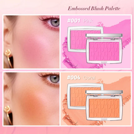 2pcs Matte Embossed Blush Palette High Pigmented Pink Coral Cheek Blush Powder With Professional Makeup Brush