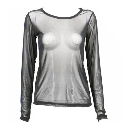 Sexy Women T Shirt See Through Mesh Tops Transparent Sheer Slim Ladies Tee Tops Sunscreen Tops Long Sleeve Bottoming Shirts Hot