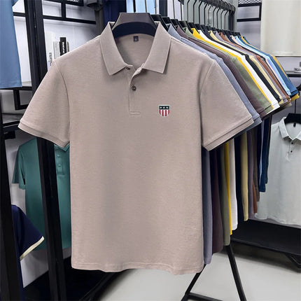 Men's Summer Luxury Brand 100% Cotton Polo Shirt with Lapel Printing, Short Sleeves T-Shirt, Business Leisure, Breathable Men's Clothing