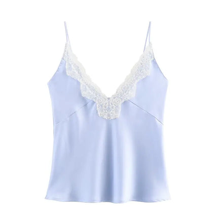 Women's Lace Decorative Strap Top Silk Satin Feel Versatile 2024 Autumn New Style Fashion Outerwear Regular Length