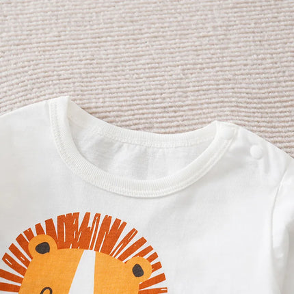 Baby Boy And Girl Pure Cotton Top Cartoon Lion T-Shirt Spring And Autumn Pullover Outdoor Clothes Baby Daily Base Clothes