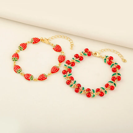 Nidin Fashion Sweet Strawberry/Mushroom/Cherry Drip Oil Delicate Bracelets For Women Girl Elegant Aesthetic Jewelry Accessories