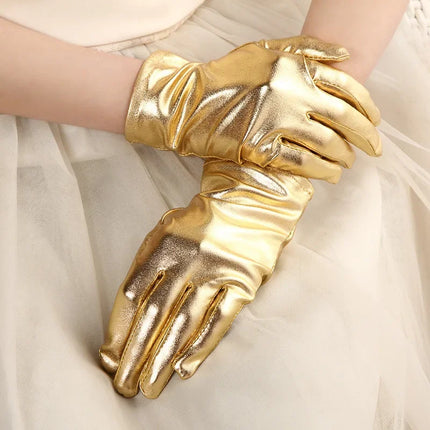 Imitation Leather Short Gloves Sexy Patent Leather Gloves for Women Lolita Dance Gloves Halloween Full Fingers Shiny Black Glove