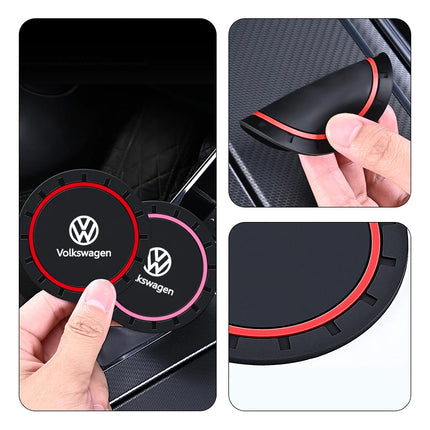 2Pcs Car Silicone Anti-Slip Water Cup Drink Mat Bottle Cup Coaster Mat For VW GTI Polo Golf Passat Scirocco Tiguan Jetta T-ROC