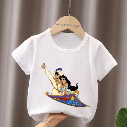 Hot Sale Aladdin Jasmine Princess Print Cartoon Kids T-Shirts Girls Clothes Baby Boys Short Sleeve T-shirt Summer Children Tops