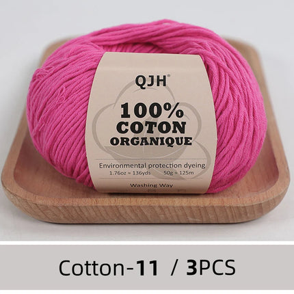 3PCS 100% Organic Cotton Yarn Machine Washable For Adult Baby Sweaters/Gloves/Scarves/Hats Etc. 50 gr (1.76 oz) 125 m (136 yrd)
