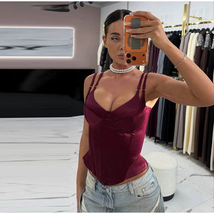 Sexy Double Layered Shoulder Straps Women Vest Elegant Backless Sleeveless Lace Up Female Top 2026 Spring Summer Lady Crop Tops