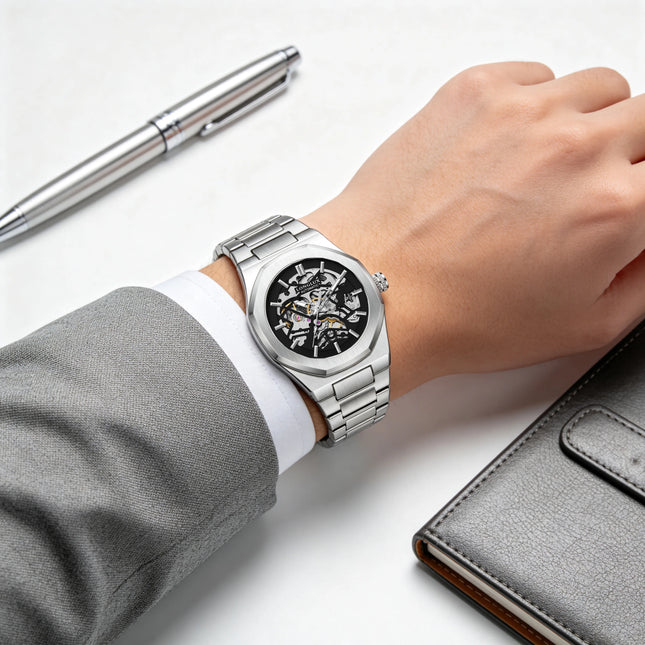 LONGLUX Men Automatic Watch Special Tough Guy Waterproof Skeleton Mechanical Watches Trend Alien Stainless Steel Gift Watch