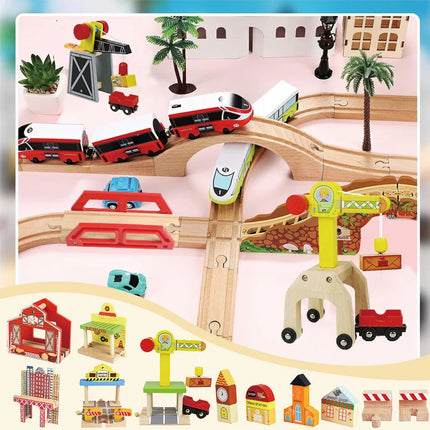 33style DIY Wooden Train Rail Tracks Accessories Wood Railway Track Parts Fit For All Wood Track Toy Christmas Birthday kid Gift