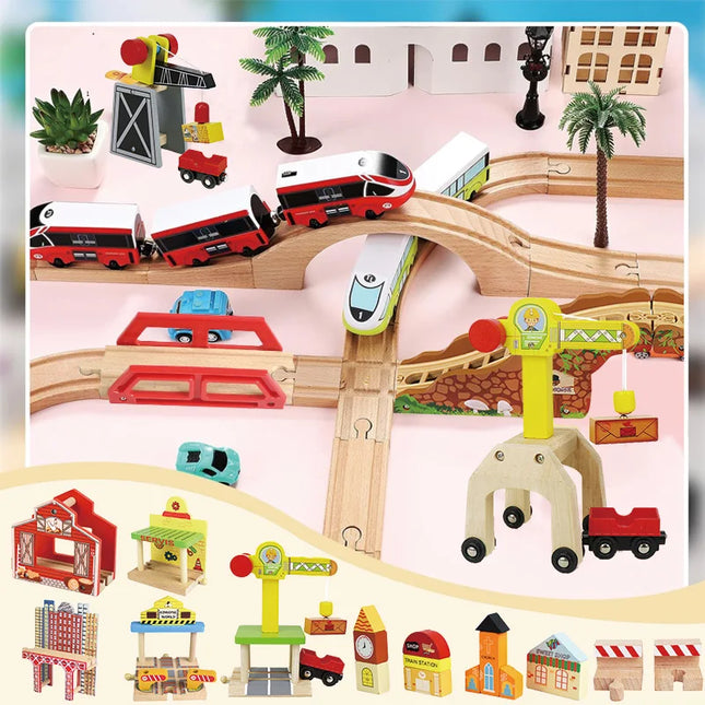 33style DIY Wooden Train Rail Tracks Accessories Wood Railway Track Parts Fit For All Wood Track Toy Christmas Birthday kid Gift