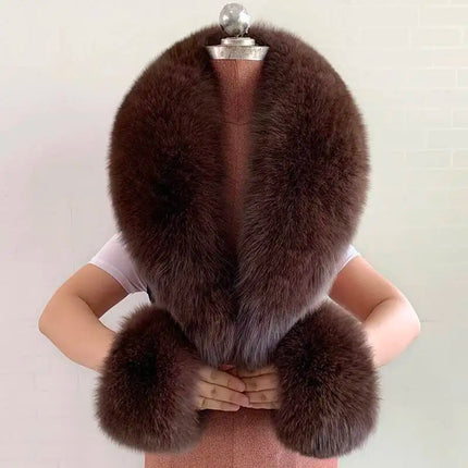 Winter Natural Fox Fur Scarf And Cuff Set Women Jacket Fur Collar Authentic Neck Warm Scarves Luxury Fluffy Fox Fur Shawl