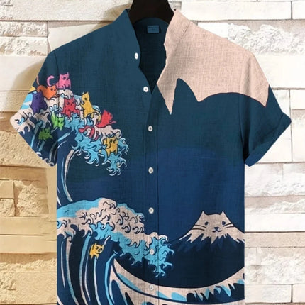 New Hawaiian Men's Linen Shirt Abstract Splicing Pattern Art Printed Shirt Beach Vacation Daily Travel Short Sleeve Shirt