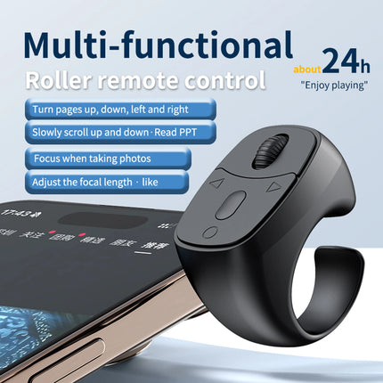 New BT 5.3 Ring Remote Control One Click Selfie Page Turning Roller Fingertip Controller for Phone Liking Scrolling Hands Free