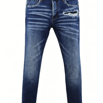 6058 Four Seasons New Men's Wash Grinding Hole Patch Paint Splash Ink Micro-bullet Leg Grey Jeans for Men