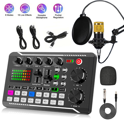 F998 Podcast Live Equipment Bundle, Professional Live Sound Card with Microphone Set Mixer Recording Studio Package Music Singin