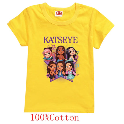 Hot Katseye Funny Print T-Shirt Kids Clothes Baby Girls 100% Cotton Short Sleeve Tops Junior Boys T-shirt Children Clothing 9197