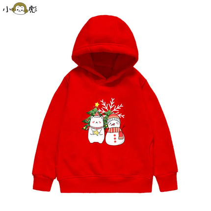 Christmas Reindeer Bear Santa Claus Children Hooded Sweatshirt Boy Girl Autumn Winter Daily Outdoor Casual Loose Warm Sportswear
