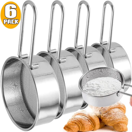 Stainless Steel Flour Sieve Fine Mesh Strainer Baking Flour Sifter with Handle Handheld Coffee Powder Mesh Sieve Baking Tools