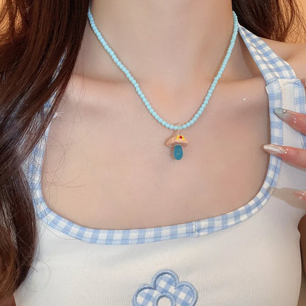 Cute Green Ceramic Fish Conch Shell Starfish Mushroom Pendant Bead Choker Neck Necklace For Women Summer Beach Vacation Jewelry