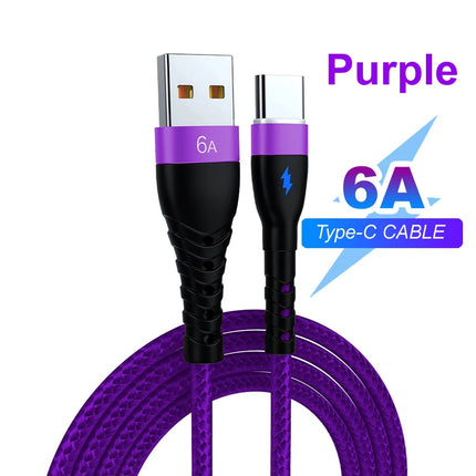 66W 6A Fast Charger Type C Cable USB C 1m 2m 3m Nylon Cable For iPhone 13 12 Xiaomi Huawei Samsung iPad For iphone charger Cable