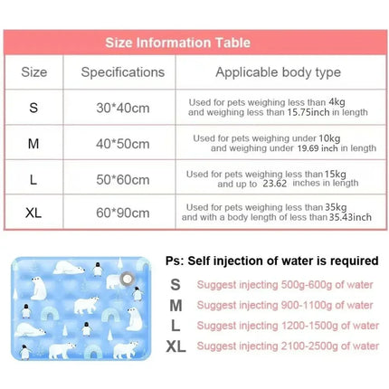 Floor Mat Cool Summer Pet Cooling Mat Ice Gel Self Added Water Dog Cold Bed Mat Portable Durable Pet Ice Cushion For Dogs&Cats