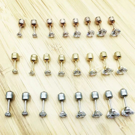 1 piece Medical Stainless Steel Crystal Zircon Ear Studs Earrings Tragus Cartilage Hypoallergenic Screws Piercing Jewelry