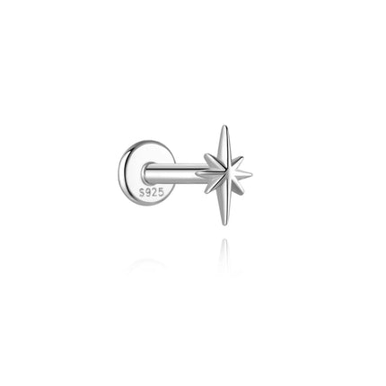 CANNER 1Pc 925 Silver Smooth Stars Moon Stud Earrings For Women 18K Gold Flat Head Threaded Puncture Ear Bone Ins Fine Jewelry
