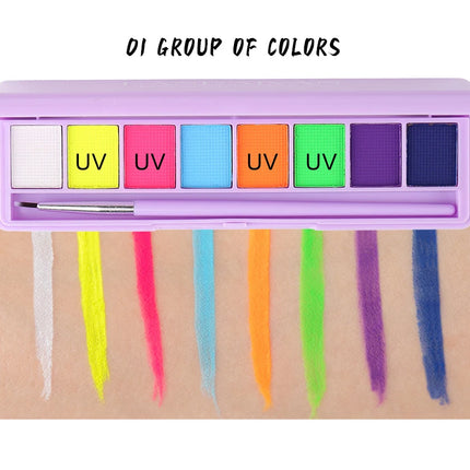 8 Color/box Water Activated Eyeliner Eyeshadow Palette UV Light Neon Reactive Eyeliner Pen Glow In Dark Eye Makeup Pigment Blue