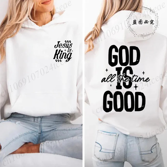 Jesus Is King Printed Hoodie for Women, Casual Loose Pullover for  Women God Is Good All The Time Tops Print Hooded Sweatshirt