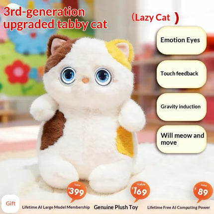 AI  Cat Plush Toy Touch  Glowing Eyes Wagging Tail Multilingual Intellectual Kids Companion Gift For Children