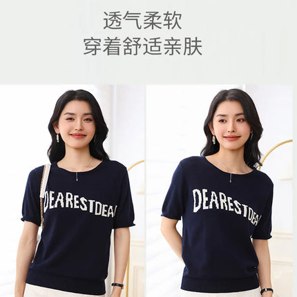 Women's Summer T-shirt 100% Pure Cotton Casual Solid O-neck Pullover Loose Fit Short Sleeve Fashion Sweater