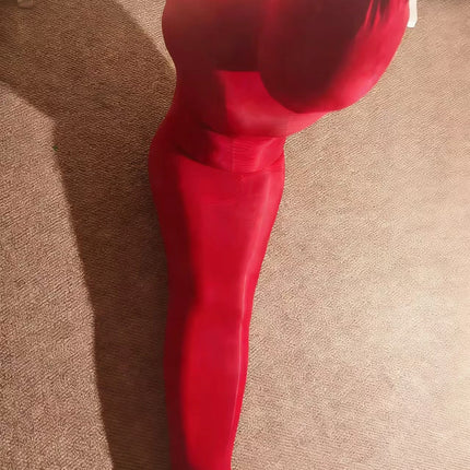 Super Tight Oil Shiny Full Body Stockings Mummy Bondage SM One-Piece Tights Sleepwear Pullover Red Comfortable Sensation Clothin