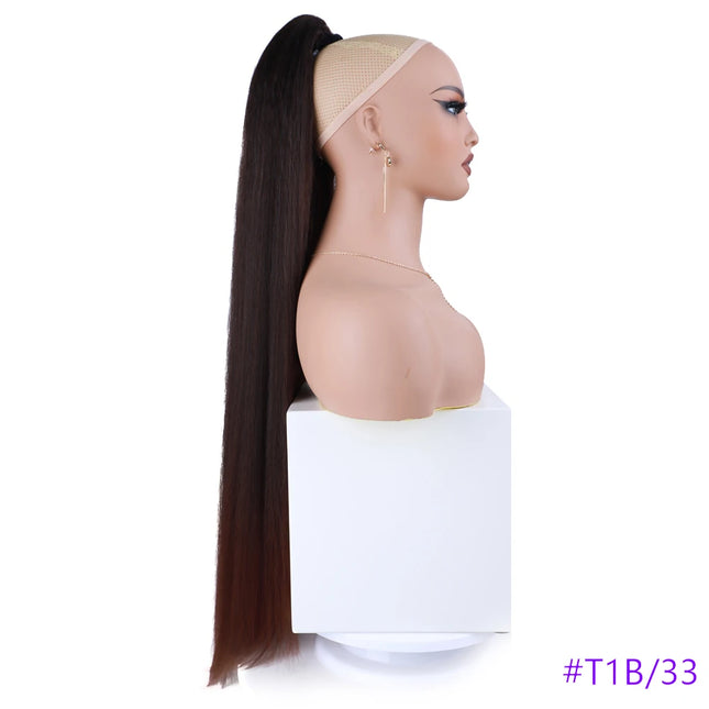 Extra Long Yaki Straight Synthetic Ponytails 30 Inch Synthetic Ponytail Hair Extensions Puffy Yaki Straight Drawstring Ponytails