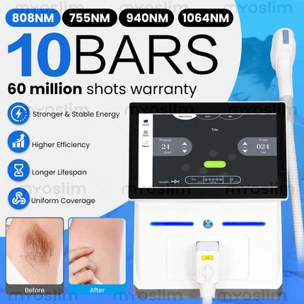 FAC Diode Laser Hair Removal Machine 60M Shots Sapphire Ice Cooling Fold Touch Screen Salon Epilator 755 808 940 1064nm