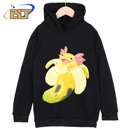 Axolotl Printed Kidswear Classic Sportswear For Boys and Girls New Hoodie for Kids in Black