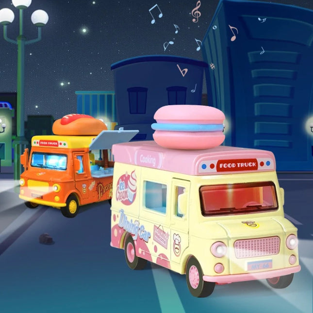 1:36 Q-version Pull Back Fast Food Car Alloy Car Model Burger Magnetic Induction Novelty Sound and Light Toy Children's Gift