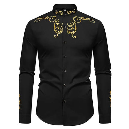 Retro Court Style Embroidered Long Sleeve Shirt Men's Collared Shirt Spring 2025 New Arrival Casual British Style Clothing
