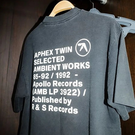 Men T-Shirt Aphex Twin Washed Black Print Cotton Graphic Oversized Korean Fashion Short Sleeve Tops Tees Y2k Streetwear Clothing