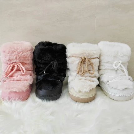 2025 Winter Ankle Boots for Women Platform Antiskid Waterproof Ski Boots Luxury Fluffy Furry Fur Boots Woman's Ankle Booties