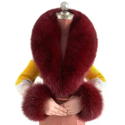 Winter Natural Fox Fur Scarf And Cuff Set Women Jacket Fur Collar Authentic Neck Warm Scarves Luxury Fluffy Fox Fur Shawl