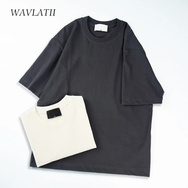 WAVLATII Oversized Summer T-shirts for Women Men Brown Casual Female Korean Streetwear Tees Unisex Basic Solid Young Cool Tops