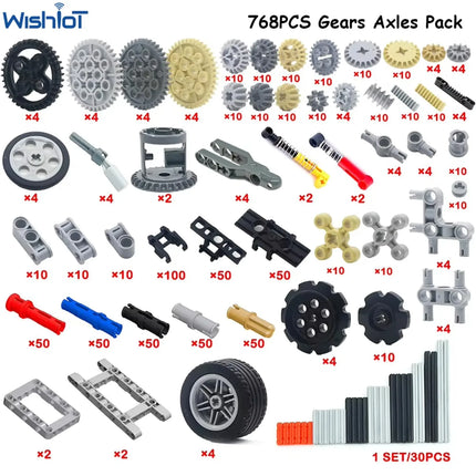 768PCS Technical Parts Building Kit with Gears Axles Wheels for MOC Car Robot Models STEM Toys