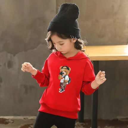 Fashion Bear Children's Hoodies tops 3-12 year Boy black Girls pink Casual Toddle Sweatshirr child Age 2-12 Spring Autumn Coat