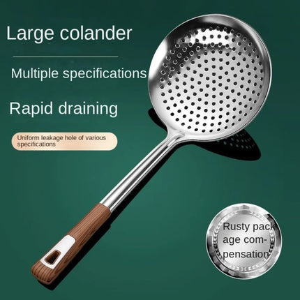 Thickened Stainless Steel Colander Filter Spoon Multifunctional Oval Oil Skimmer Scoop Long Handle Ramen Scoop Kitchen Utensils
