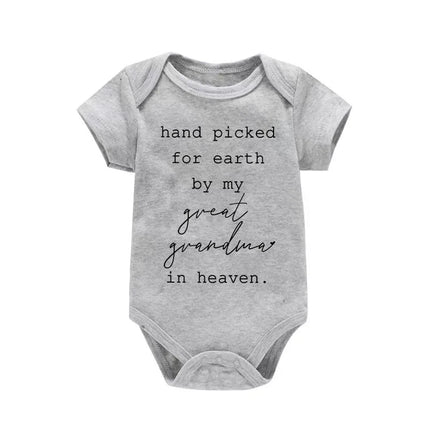 Hand Picked for Earth By My Great Grandma in Heaven Cute Casual Newboorn Baby Girls Boys  Romper Summer Infant Jumpsuits