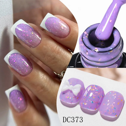 2 In 1 Macaron Color Glitter Rubber Base Gel Nail Polish Semi Permanent Soak off Self Leveling UV LED Gel Varnish Nail Supplies