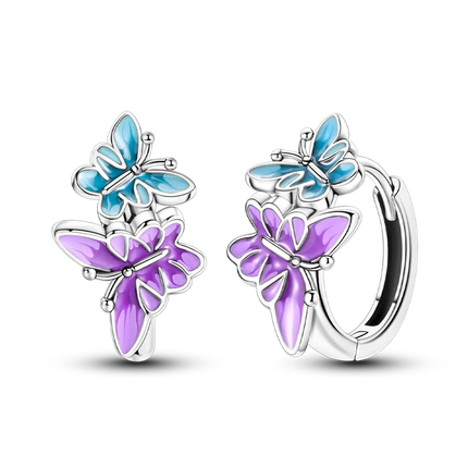 925 Sterling Silver Purple Series Feather Butterfly Dream Catcher Firefly Zircon Earrings for Women Luxury Jewelry Wedding Gift