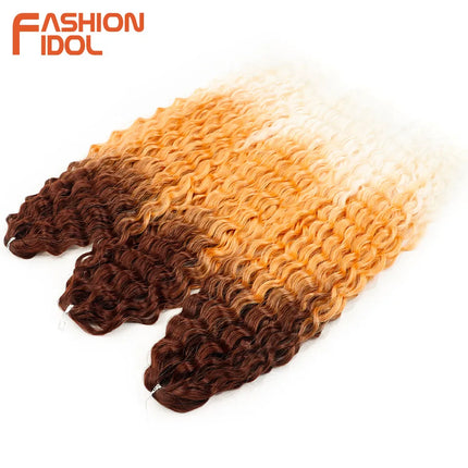 FASHION IDOL 22 Inch 300g 3PCS Ariel Curl Hair Water Wave Twist Crochet Hair Synthetic Ombre Brown Fiber Braiding Hair Extension