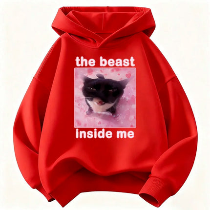Kawaii The Beast Inside Me Cat Meme Hoodie Children's Sweatshirt Cute Hoody for Boys Girls Autumn Winter Casual Hoodies